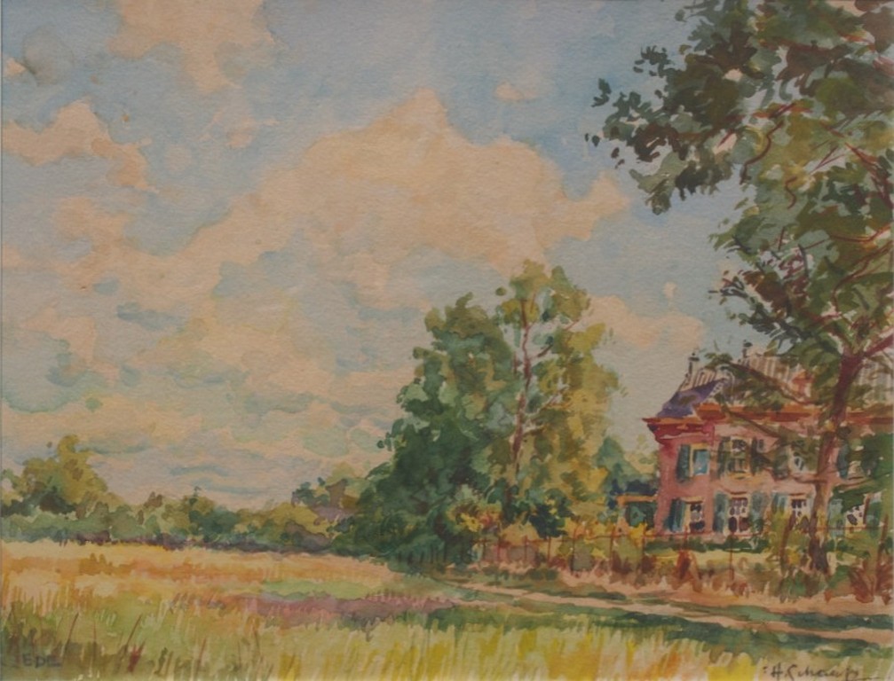 Hendrik Schaap (1878-1955), gouache / aquarel, Huis Hoekelum Ede kopen? Bied vanaf 150!