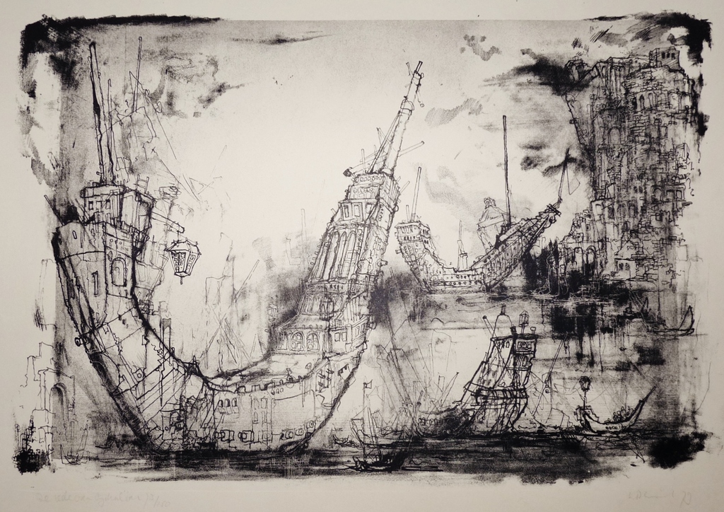 Dirkje Kuik, Litho, De rede van Gibraltar, gesigneerd 1979 verkocht voor € 151!