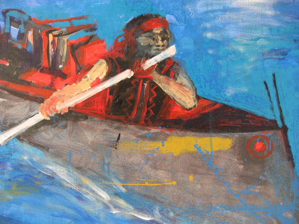 Espen Greger Hagen - 'Indianen in kayak' - olieverf - 2004 kopen? Bied vanaf 459!