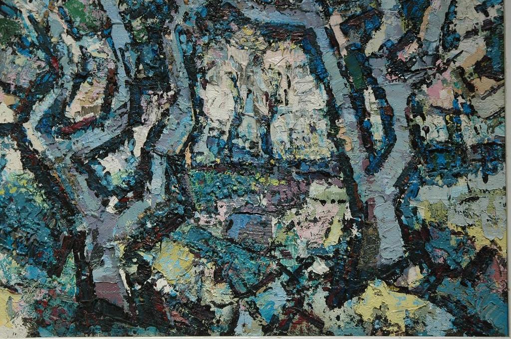 Harry de Jager, Blauwe bomen, olievrf op doek, 40 x 50 met lijst verkocht voor € 70!