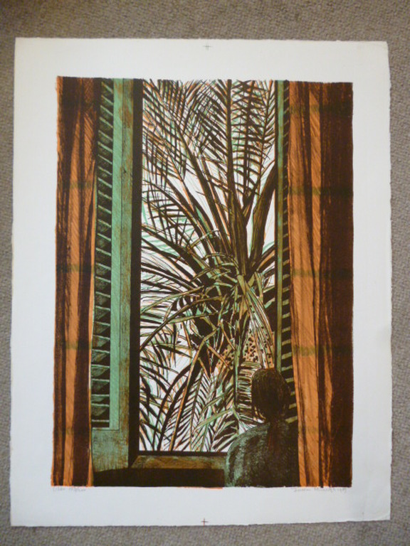 Joost Minnigh - kleurenlitho - Persoon voor venster en palmboom kopen? Bied vanaf 25!