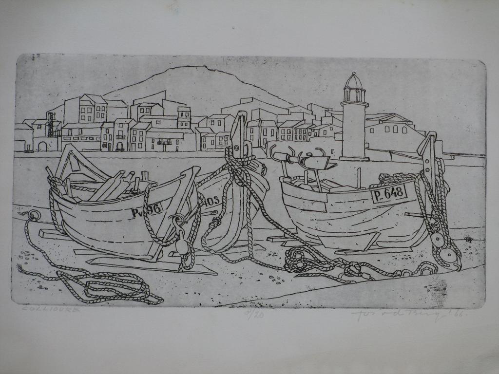 Jos van den Berg, Collioure, Ets 1966 verkocht voor € 35!