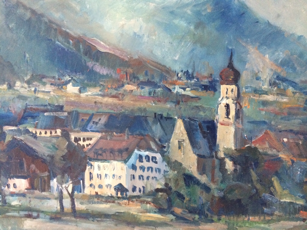 Schilderij, verf op doek, Bergdorp kopen? Bied vanaf 10!