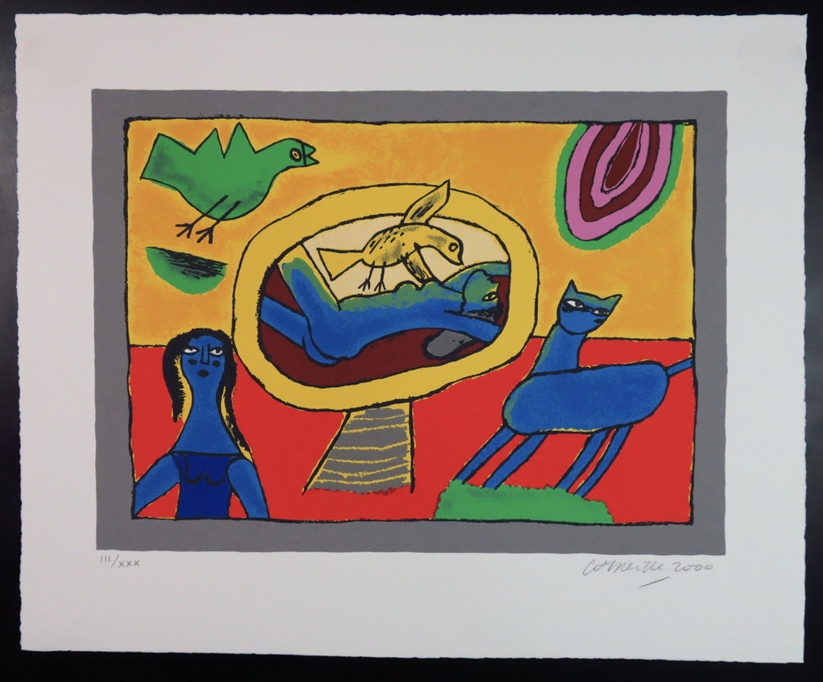 Corneille: Zeefdruk, Femmes et chat en liberté verkocht voor € 120!