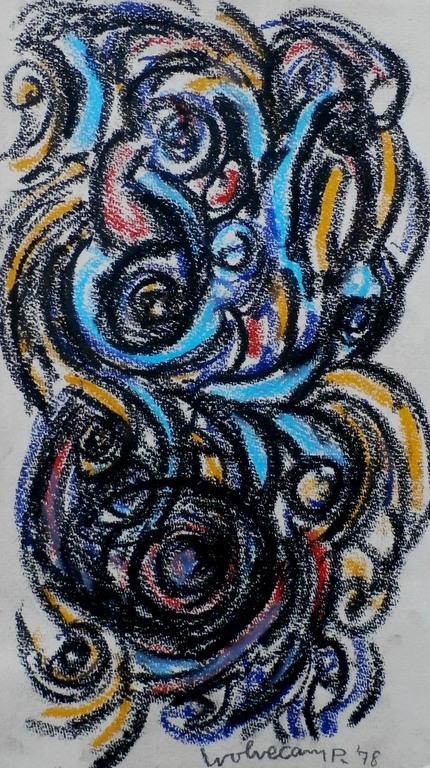 Theo Wolvecamp - abstracte krijttekening - 1978 verkocht voor € 325!