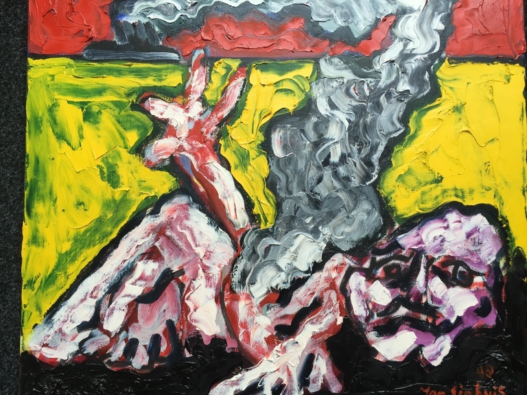 JAN SIERHUIS ( CoBrA ) olieverf op linnen Langs het noordzeekanaal 1998 verkocht voor € 900!