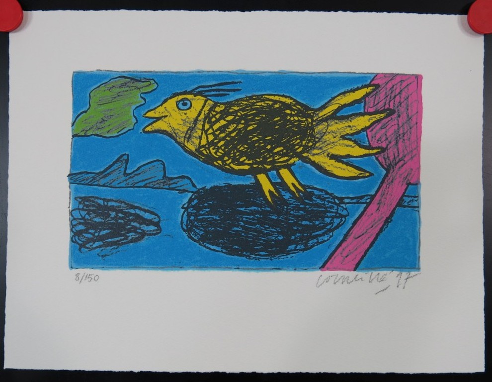 Corneille: Zeefdruk, Z.T. gele vogel kopen? Bied vanaf 70!