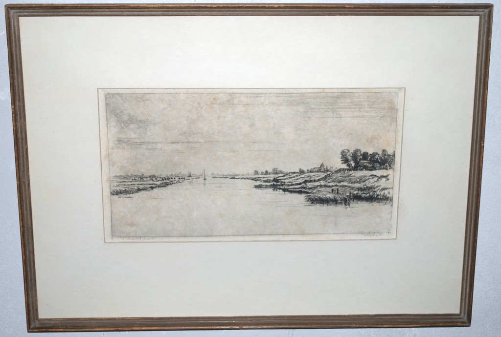 Riekele Prins - handgesigneerde ets van 't Reitdiep, Groningen. kopen? Bied vanaf 40!