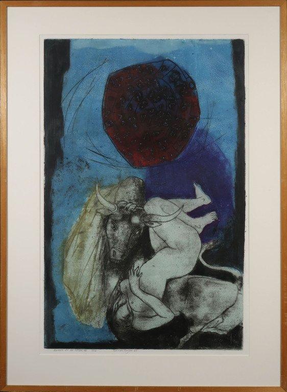 Ru van Rossem: Ets, Europa en de stier III - Ingelijst kopen? Bied vanaf 80!