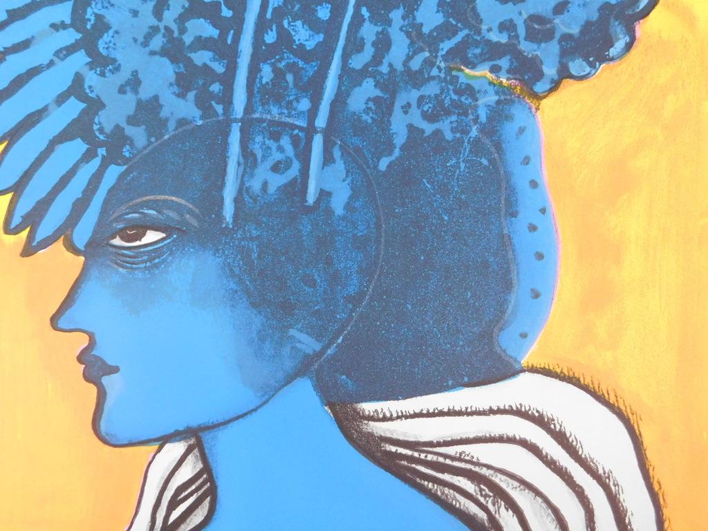 Guillaume Corneille - kleurenlitho - Femme Bleu: Jaune  kopen? Bied vanaf 185!