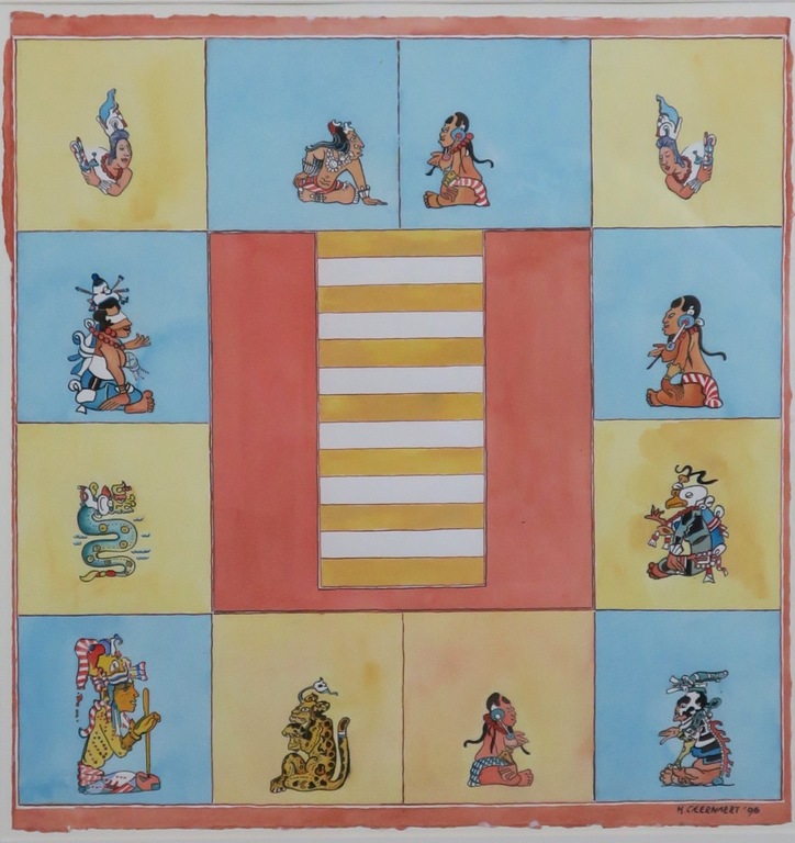 Hans Geernaert: Aquarel, Maya codex CII - Ingelijst (Groot) kopen? Bied vanaf 1!