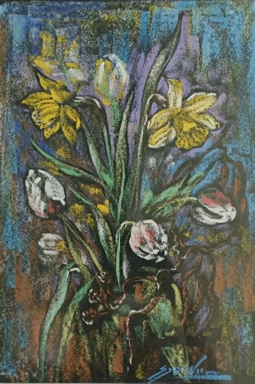 Onbekend. Krijttekening. Stilleven bloemen. kopen? Bied vanaf 15!