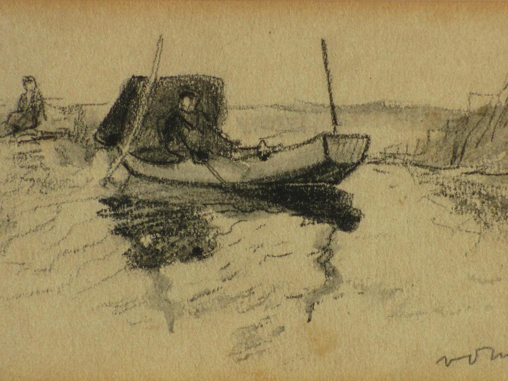 Willem van der Nat, Tekening, Roeiboot op de plas kopen? Bied vanaf 40!