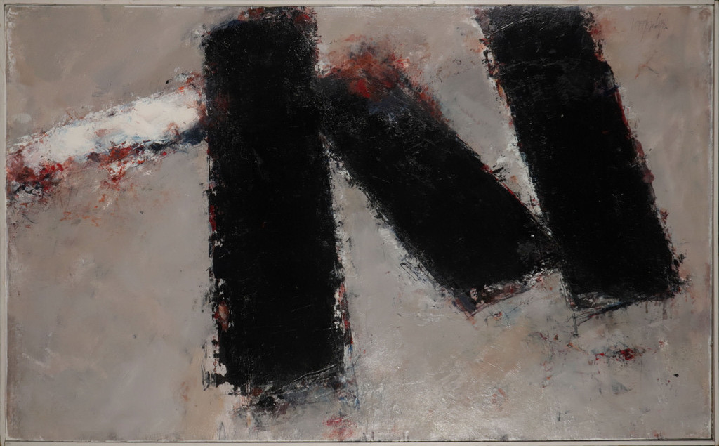 Ton Vroegop: Olieverf op paneel, Abstracte compositie - Ingelijst (Groot) verkocht voor € 110!