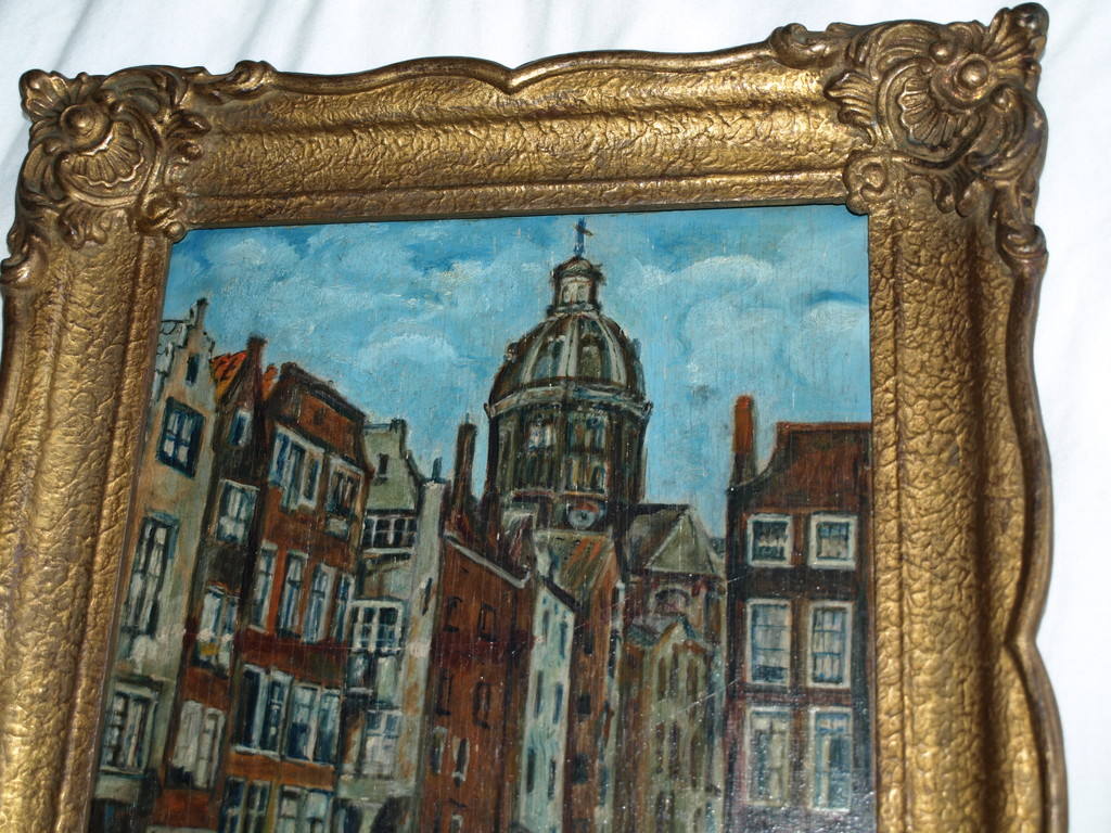 Onbekende kunstenaar : Olieverf op paneel – ’t Kolkje Amsterdam – Ingelijst  kopen? Bied vanaf 1!
