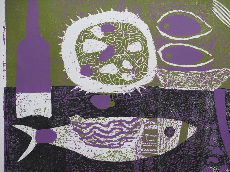 Jenny Dalenoord, Stilleven met vis, Kleurenhoutsnede kopen? Bied vanaf 50!