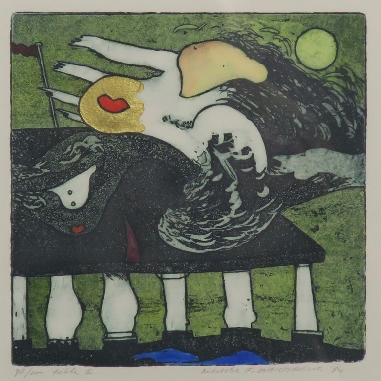 Michel van Overbeeke: Ets en bladgoud, Table I - Ingelijst verkocht voor € 40!