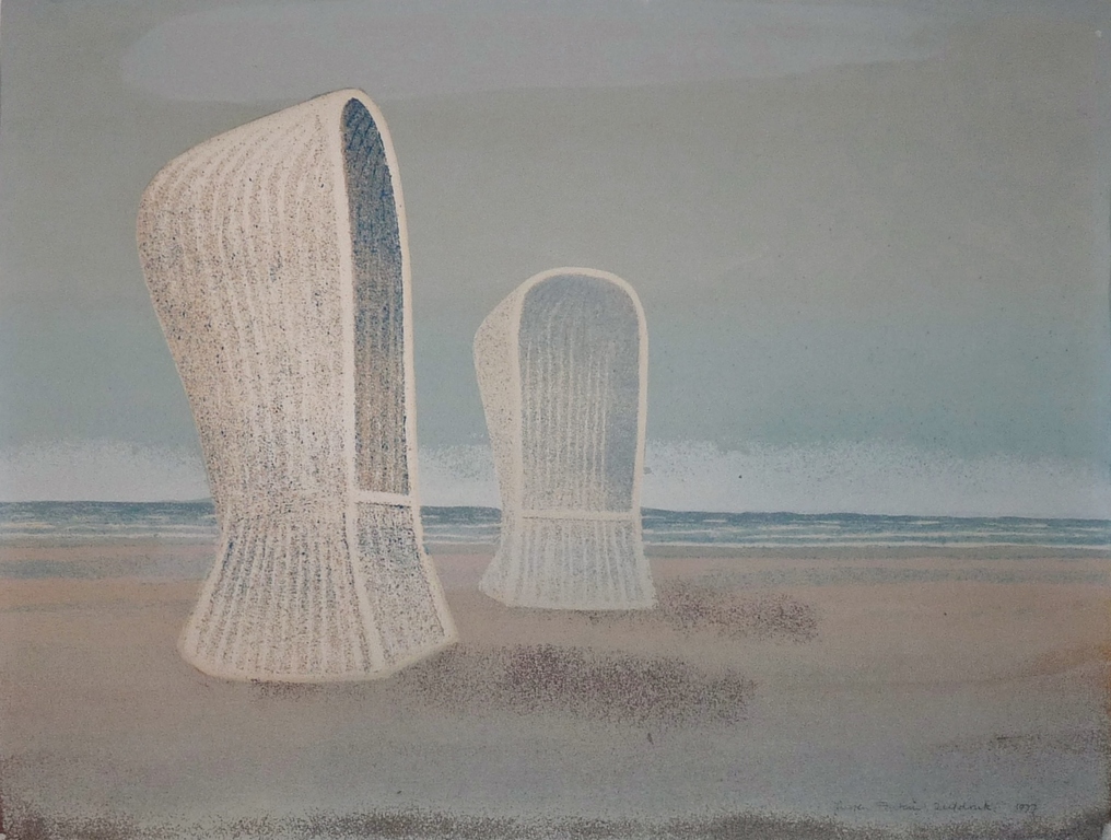 Jurjen Fontein: Zeefdruk, Strandtafereel, 1977, Gesigneerd kopen? Bied vanaf 55!