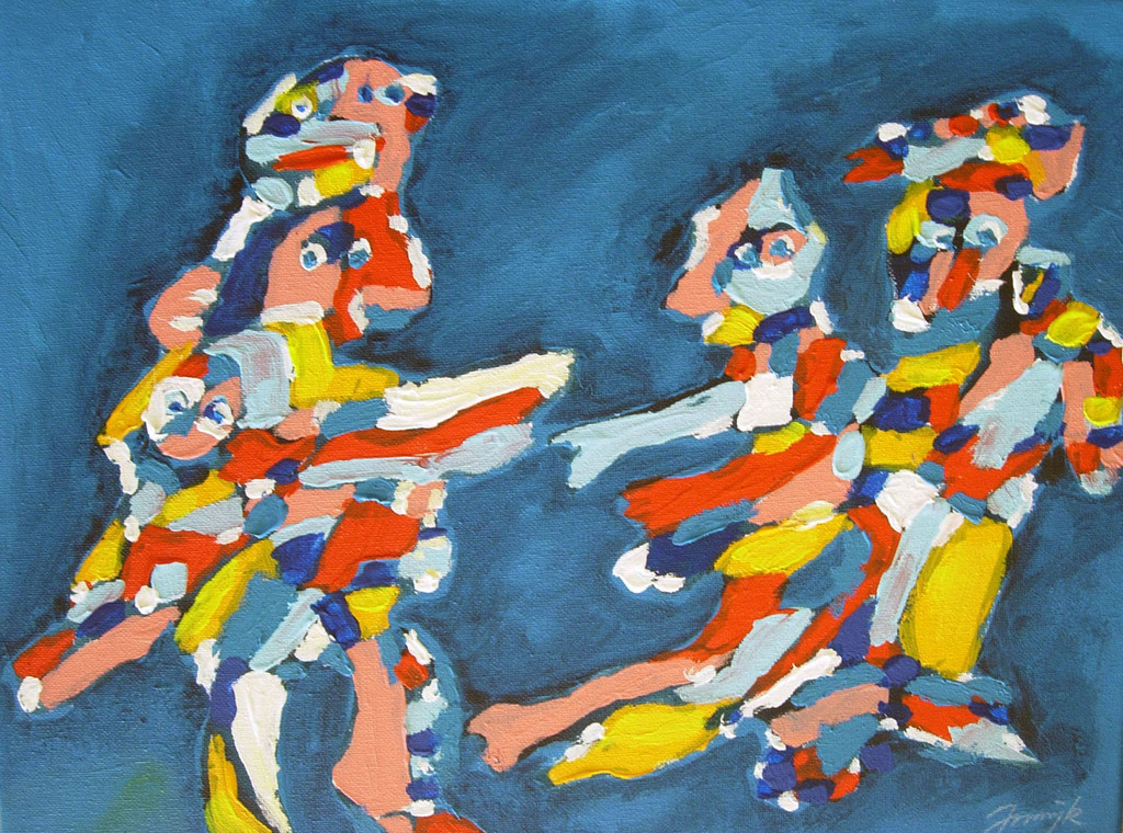 Peter Nieuwendijk, acryl op doek, MASKERADE 1, 1972 verkocht voor € 60!