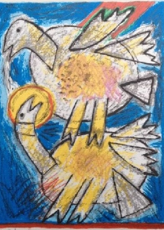 Corneille: 'Les oiseaux amoureux' - gesigneerde zeefdruk - 1994 kopen? Bied vanaf 149!