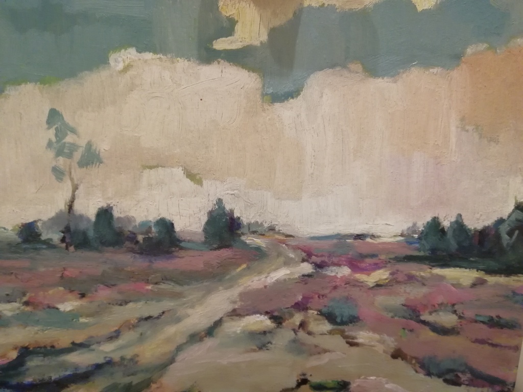 onbekend kunstenaar - olieverf op paneel - zomers heidezicht verkocht voor € 56!