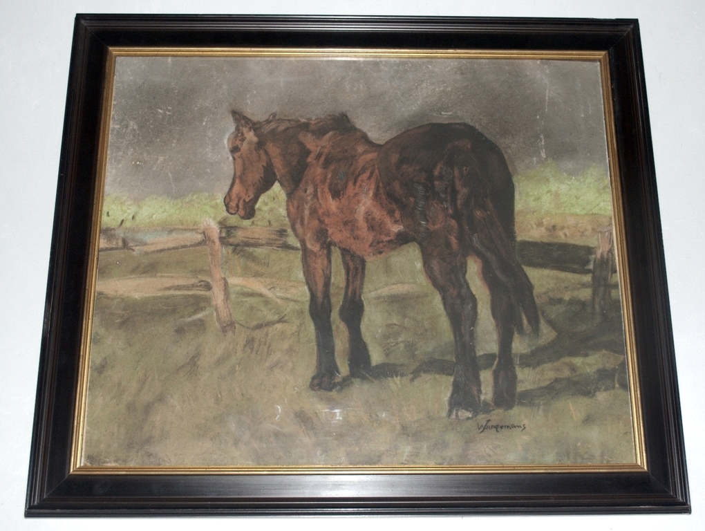 Paard in de wei -- zeer grote pastel op karton, gesigneerd en ingelijst. kopen? Bied vanaf 89!