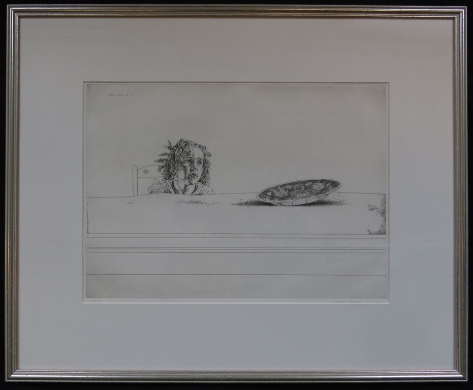 Simon Koene: Ets, Kind met kommetje en schotel -Ingelijst kopen? Bied vanaf 40!