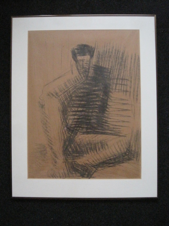 Wessel Couzijn 1912-1984 - houtskooltek. zittende man - gesigneerd 1950   kopen? Bied vanaf 1!