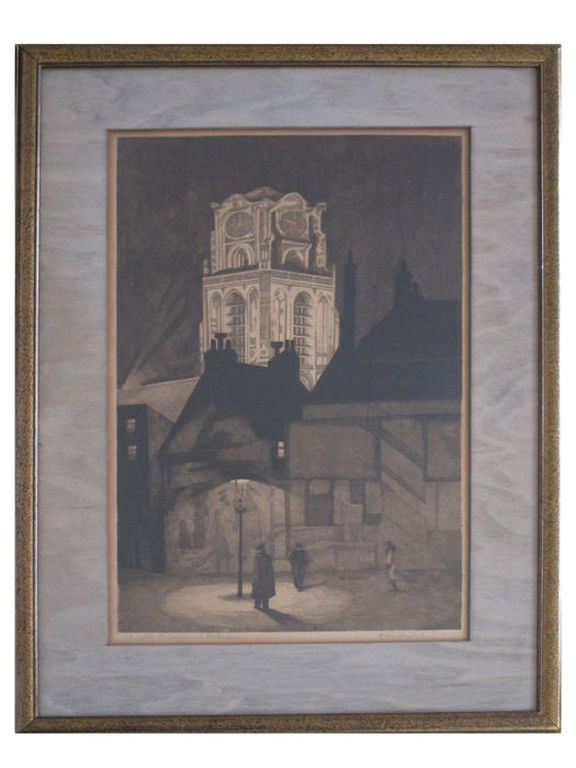 Arend Hendriks, Verlichte St.laurenskerk te Rotterdam, ets-aquatint. verkocht voor € 40!