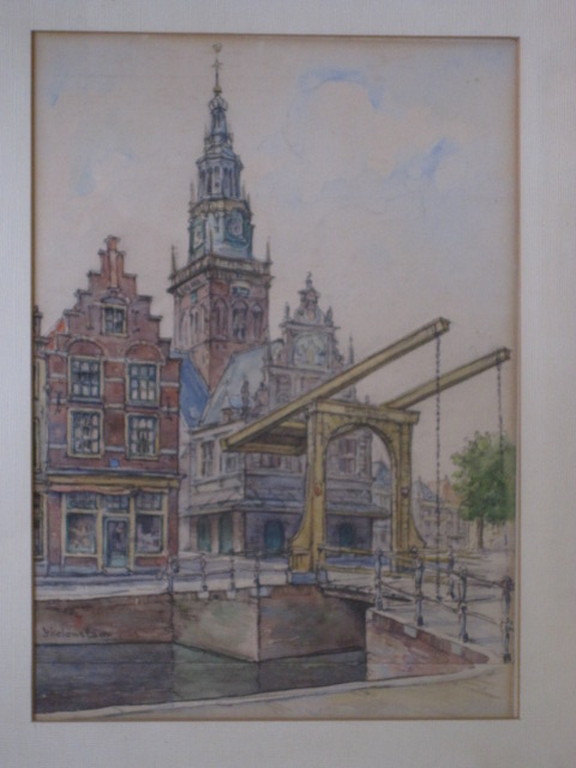 Prachtige Aquarel "Amsterdam Staalstraat Zuiderkerk" van H.IJkelenstam 1897-1993 kopen? Bied vanaf 1!
