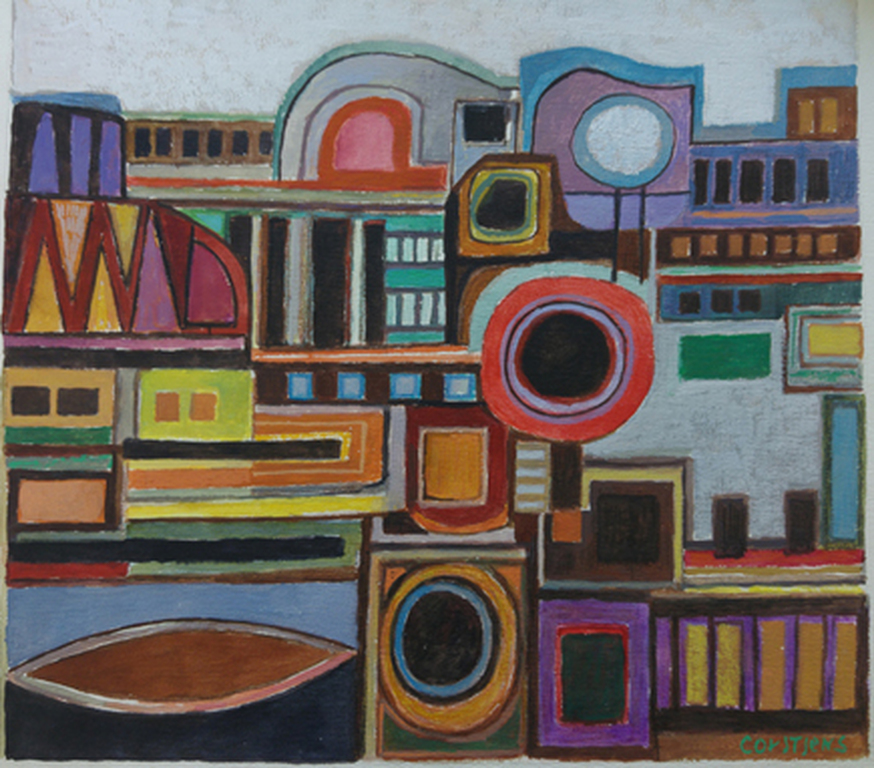 Toine Corstjens - Gouache - Geordende Compositie. verkocht voor € 195!