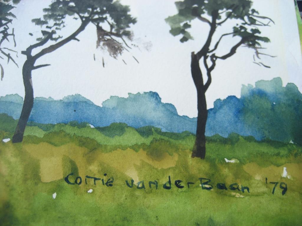 Corrie Van Der Baan Twee maal aquarel,Landschap met bomen en Heuvellandschap kopen? Bied vanaf 1!