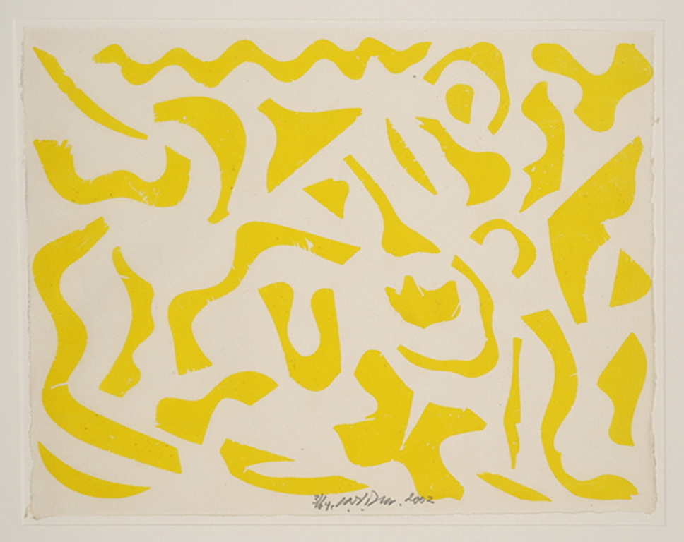 Carel Visser: Houtsnede op Japans papier, Zonder titel (geel) - Ingelijst kopen? Bied vanaf 100!