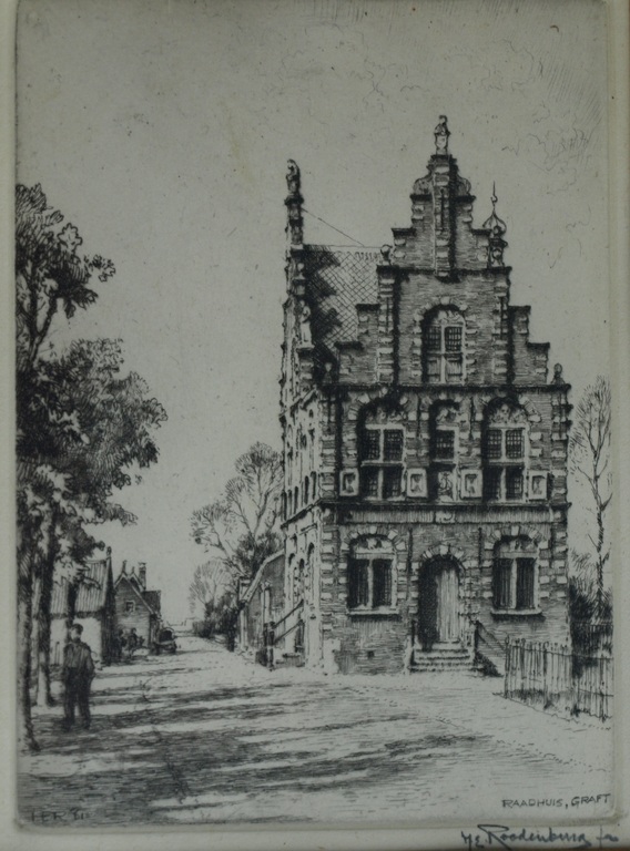 Hendrikus Elias Roodenburg : Ets , Raadhuis Graft – ingelijst & gesigneerd -1961 kopen? Bied vanaf 20!