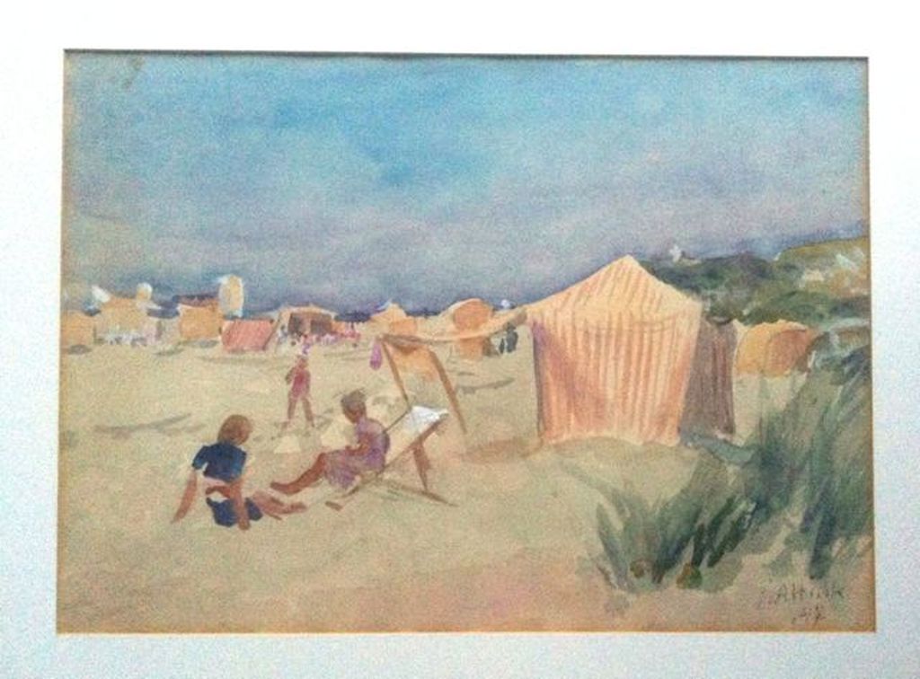 Jan Altink: Aquarel, Strandtafereel verkocht voor € 1500!