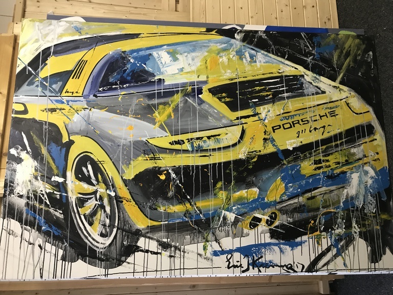 ERIC JAN KREMER, acryl op doek, PORSCHE 911 grijs Targa + Taxatie Rapport kopen? Bied vanaf 499!