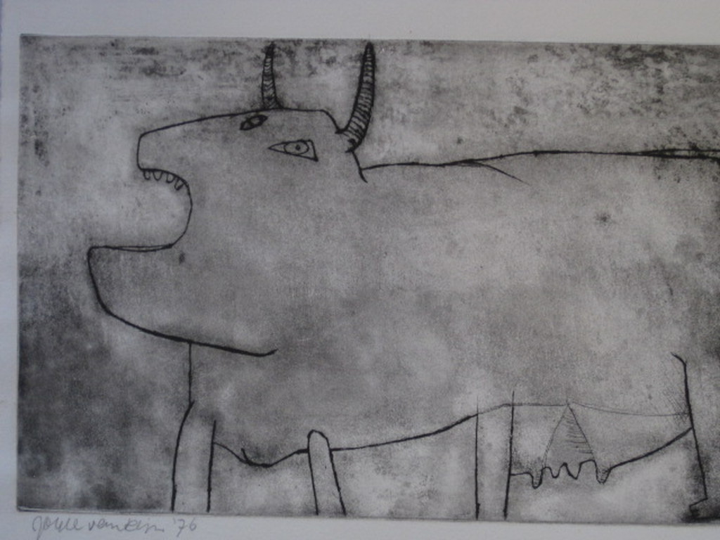 Grote UNICA E.D.1 Ets van Joyce van Rijn "Koe&Stier" UNICA E.D.1 handgesigneerd kopen? Bied vanaf 1!