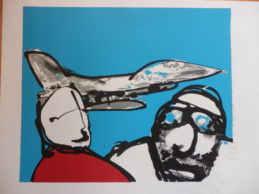 HERMAN BROOD Grote HANDGESIGNEERDE Zeefdruk  F16 FALCON  Handgesigneerd verkocht voor € 55!