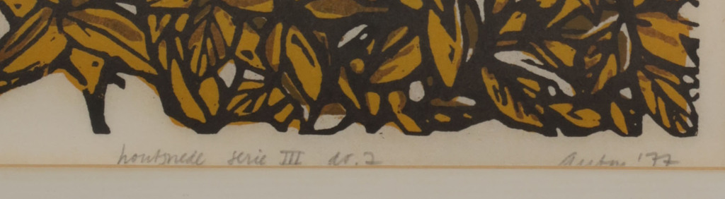 Onbekend gesigneerd: Houtsnede, Herfstlandschap - Ingelijst kopen? Bied vanaf 1!