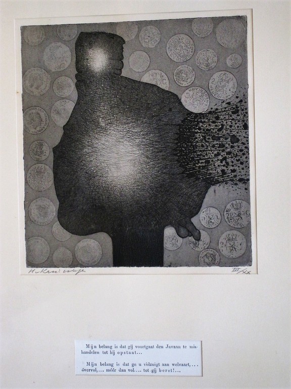 Zeldzame grote 1973 Multatuli Ets "Welvaart" door Harry v Kruiningen 1906-1996 verkocht voor € 151!