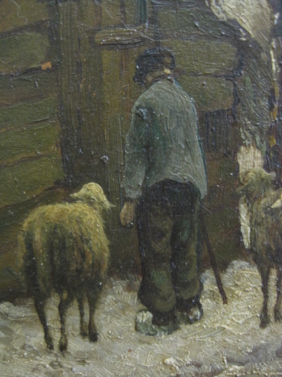 omstreeks 1920 olieverf "schapen in de sneeuw" niet gesigneerd kopen? Bied vanaf 1!