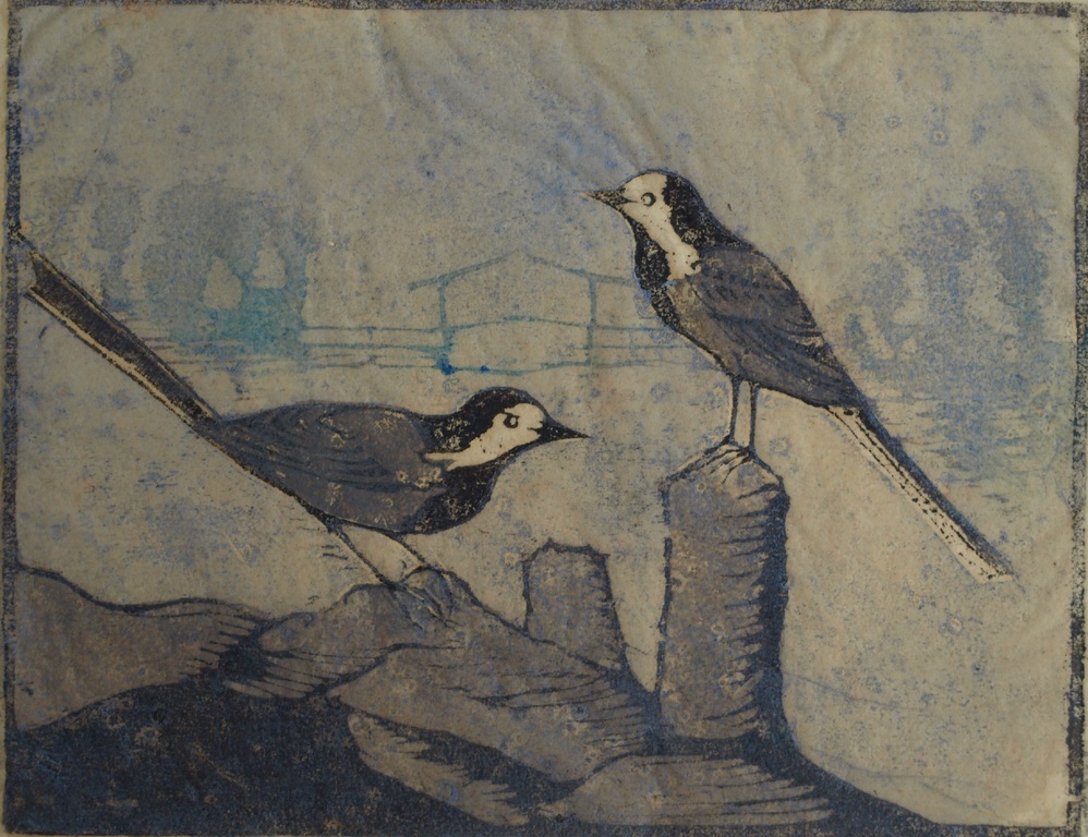 Louis Haver : Houtsnede , 2 Vogels – Gesigneerd – ca 1950 verkocht voor € 35!