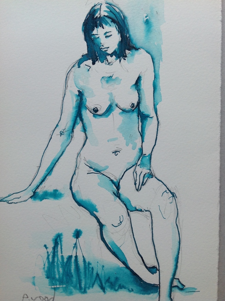 Pauline Wood,Origineel aquarel en pentekening,Nude Female kopen? Bied vanaf 40!