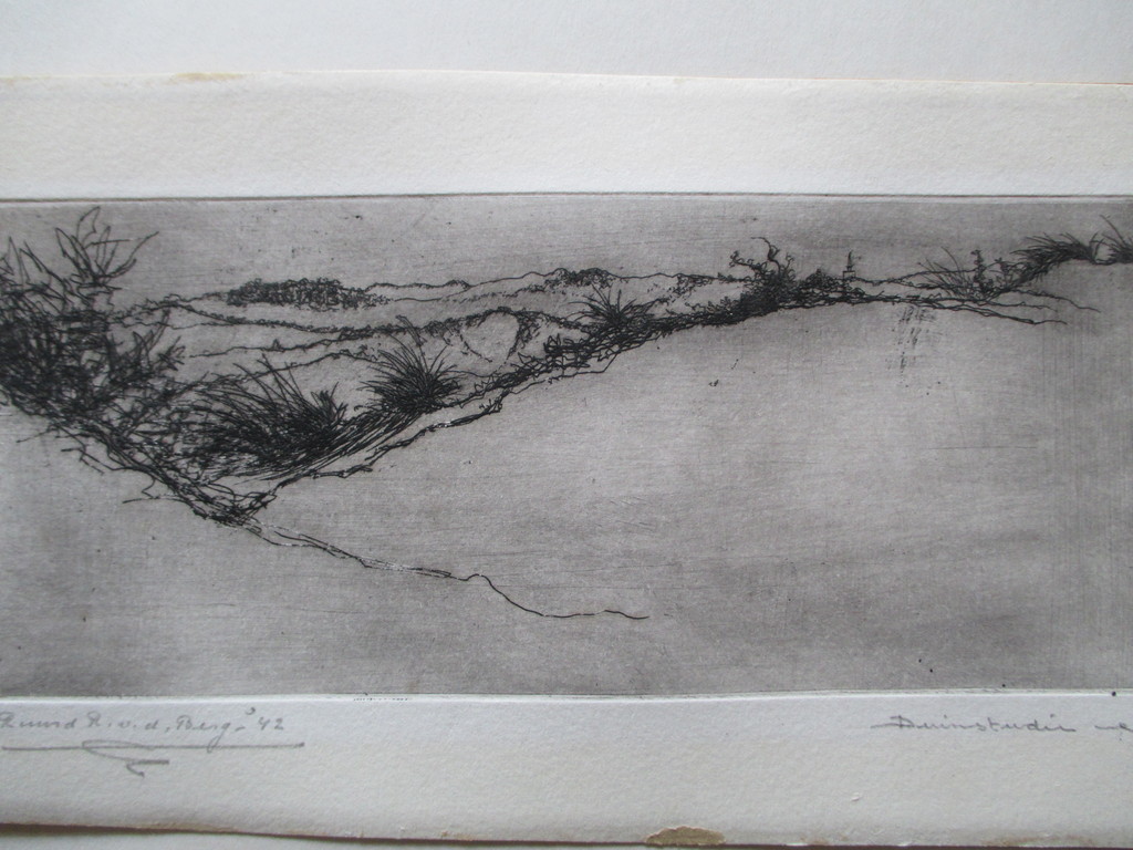 R. vd Berg, ets '42, duinstudie kopen? Bied vanaf 15!