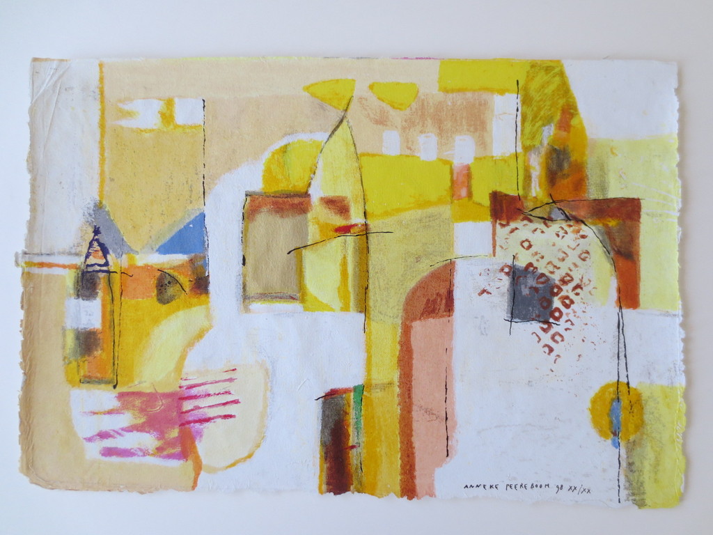 Anneke Peereboom (1950) : kleuren zeefdrukken, abstract geel kopen? Bied vanaf 85!