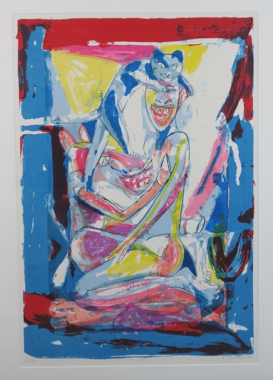 Anton Vrede: Litho, A blue and red sky - Ingelijst (Groot) kopen? Bied vanaf 50!