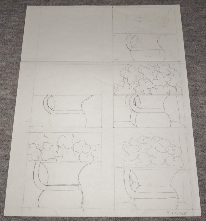 Kees Franse, Ontwerpschetsen Vaas met bloemen, Ges. verkocht voor € 35!