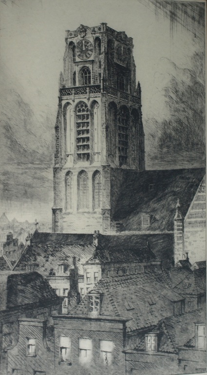 Kees Verhoeven : Ets , St. Laurenstoren Rotterdam – gesigneerd & ingelijst –1929 kopen? Bied vanaf 40!