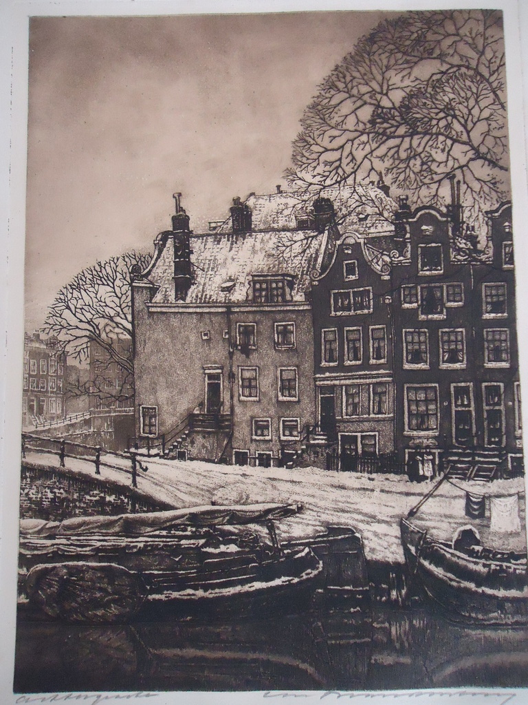 Cornelis Brandenburg ( 1884 - 1954 ) - ets - Achtergracht.  kopen? Bied vanaf 1!