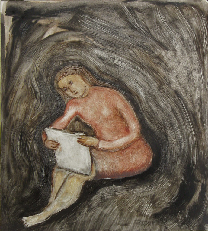 Irene Joffroy - de lezende vrouw - olieverf op papier kopen? Bied vanaf 59!